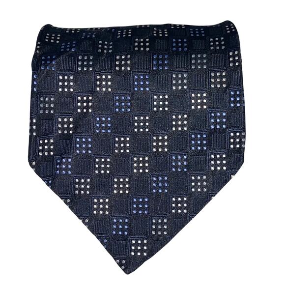 Vtg Roberto Villini Necktie Black Blue Silk Handmade 60.5x4 Traditional Preppy - Picture 1 of 9